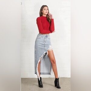 Insane Gene Hi-Rise Distressed Denim Acid Wash Maxi Skirt